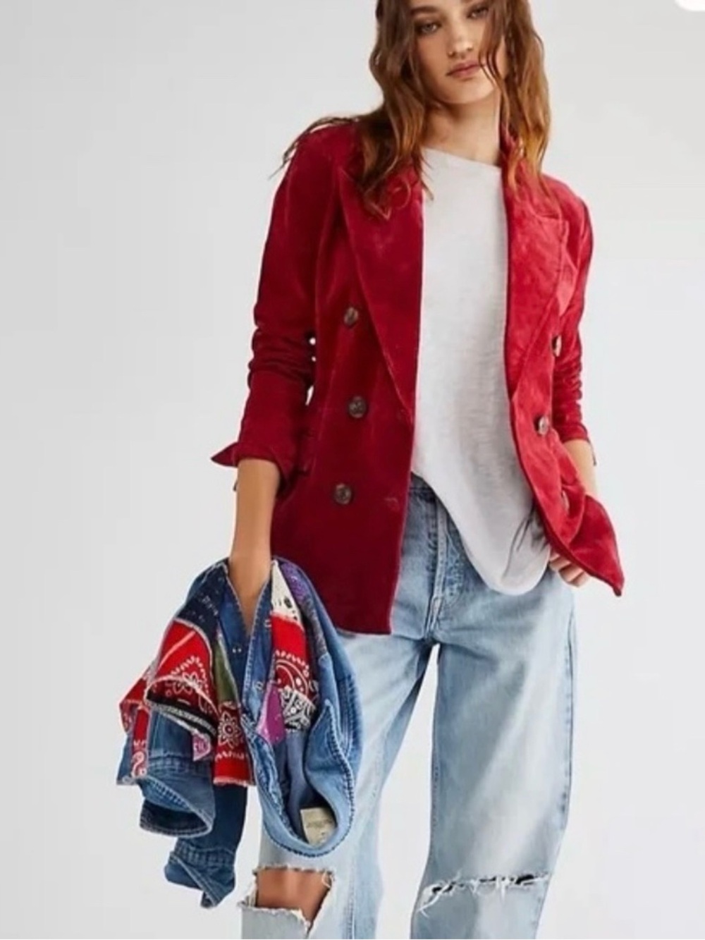NWT BlankNYC Suede 100% Leather Double Breasted Blazer S Stolen Kiss Red